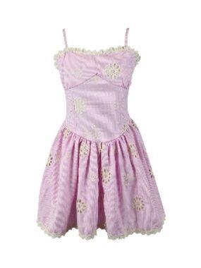 FBZ Flowers by Zoe Girls Pink Lace Trim Spring Summer Embroidered Dress | S(7-8)